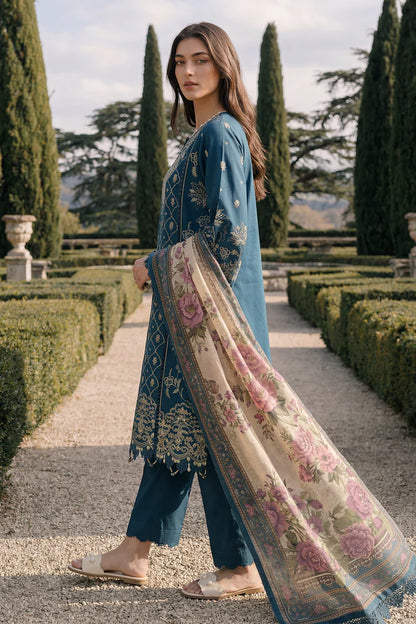 Teal Blue | Zellbury 3pc Unstitched Chikankari