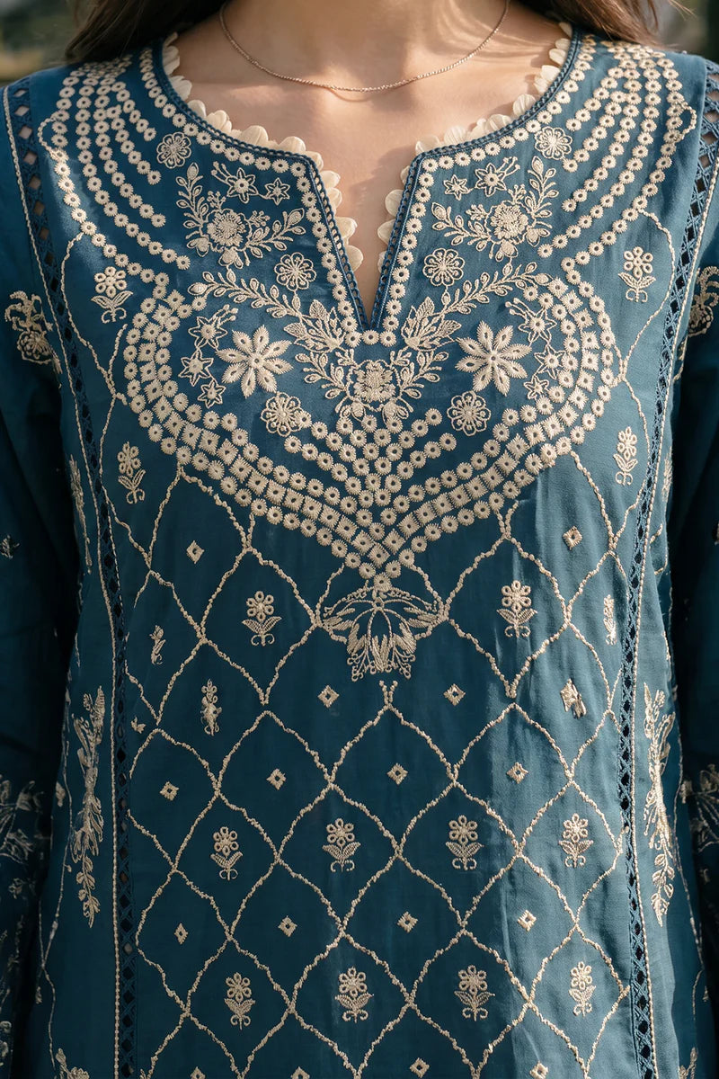 Teal Blue | Zellbury 3pc Unstitched Chikankari
