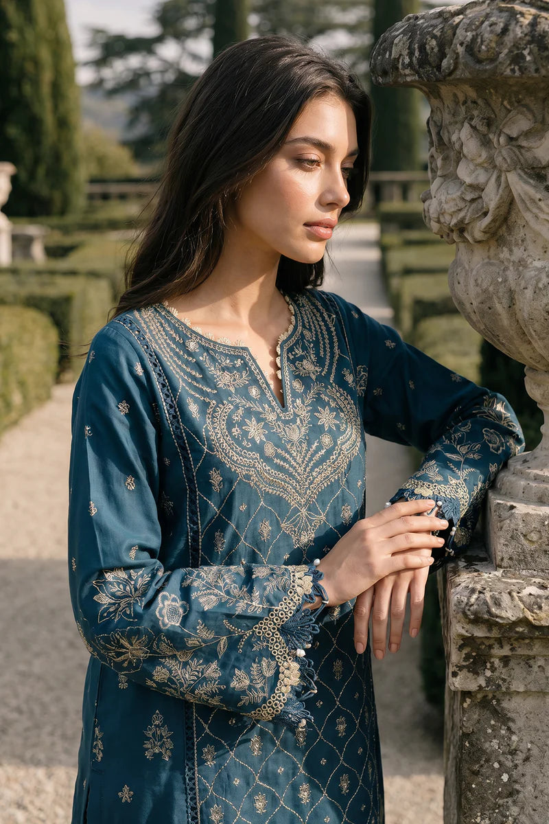 Teal Blue | Zellbury 3pc Unstitched Chikankari