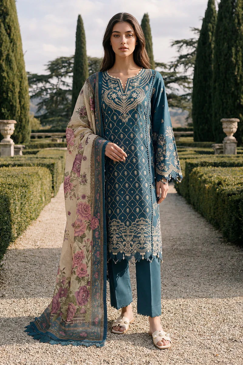 Teal Blue | Zellbury 3pc Unstitched Chikankari