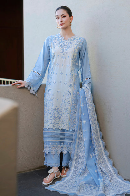 Sky Blue | Zellbury 3pc Unstitched Chikankari