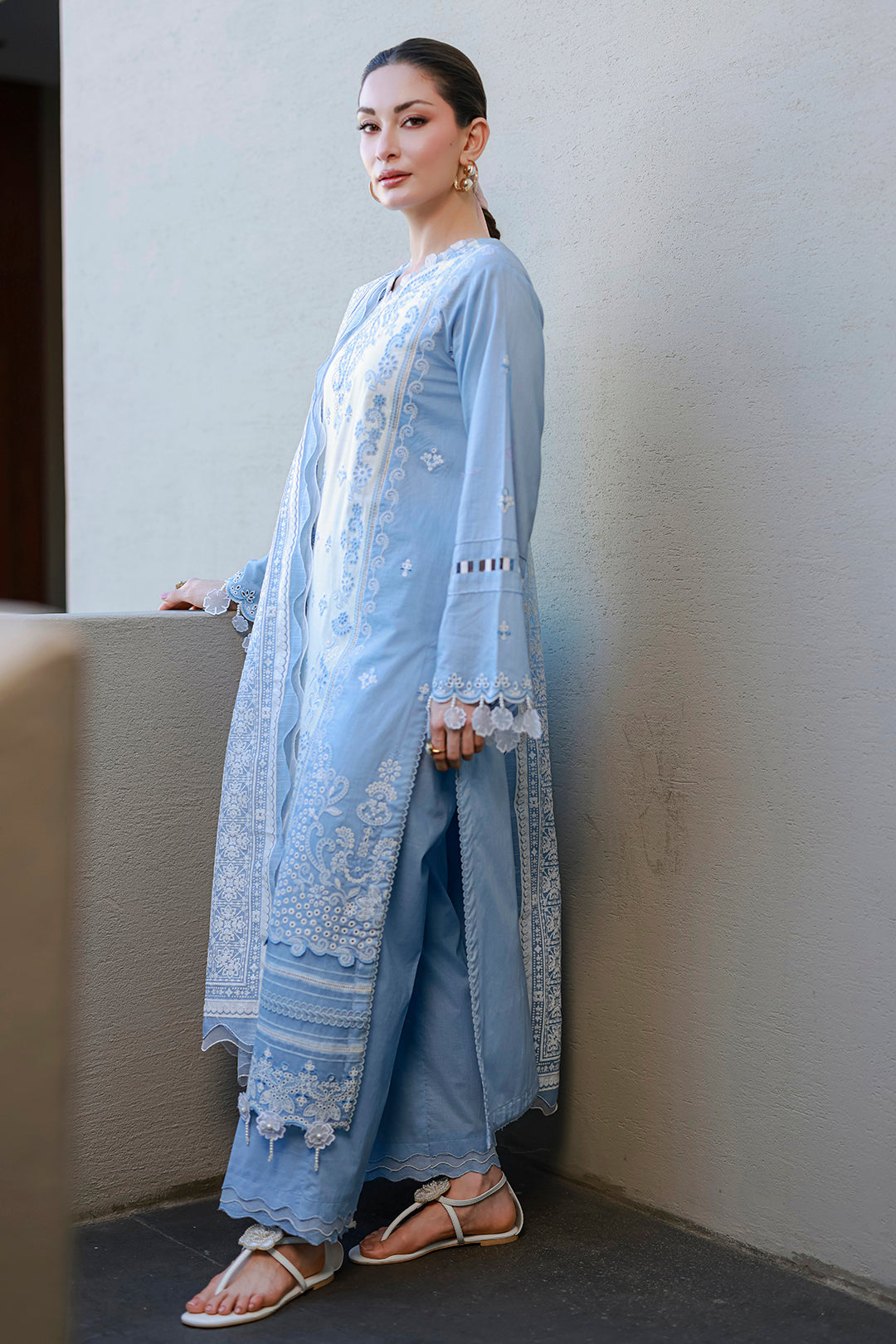 Sky Blue | Zellbury 3pc Unstitched Chikankari