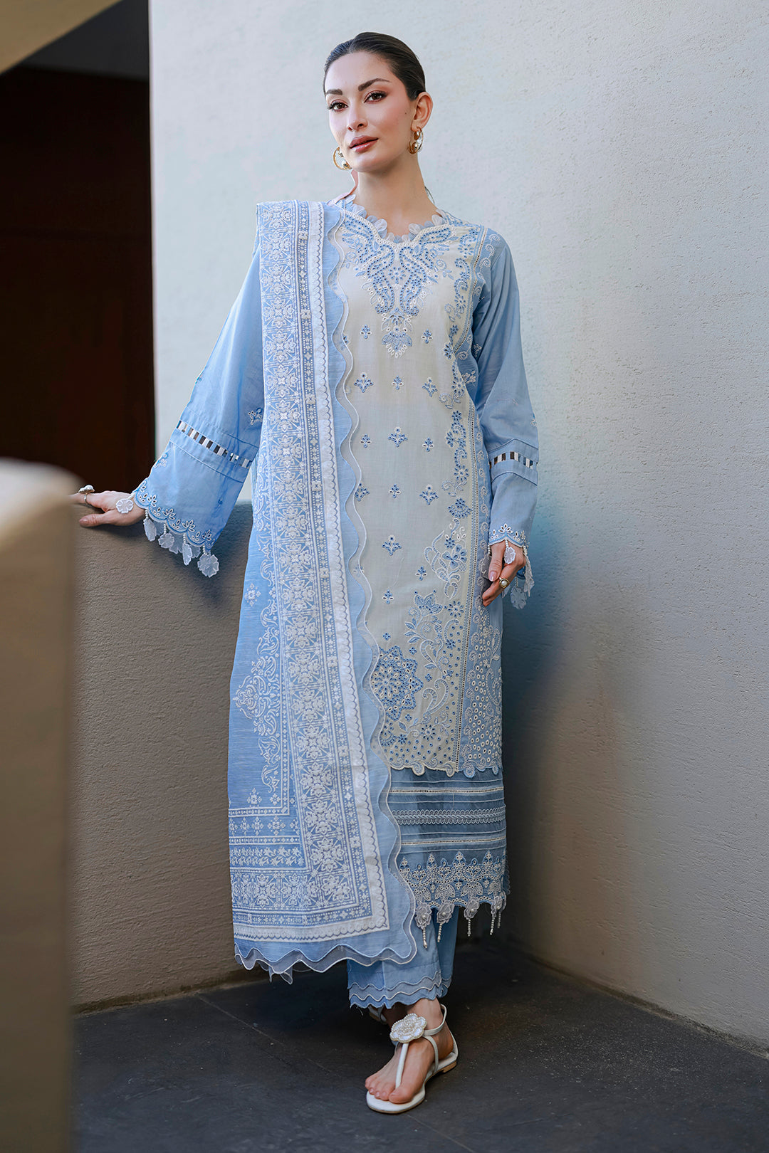 Sky Blue | Zellbury 3pc Unstitched Chikankari