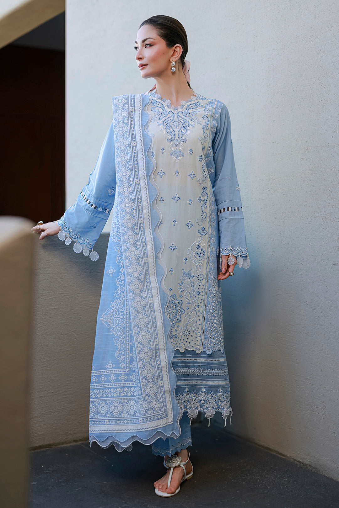 Sky Blue | Zellbury 3pc Unstitched Chikankari