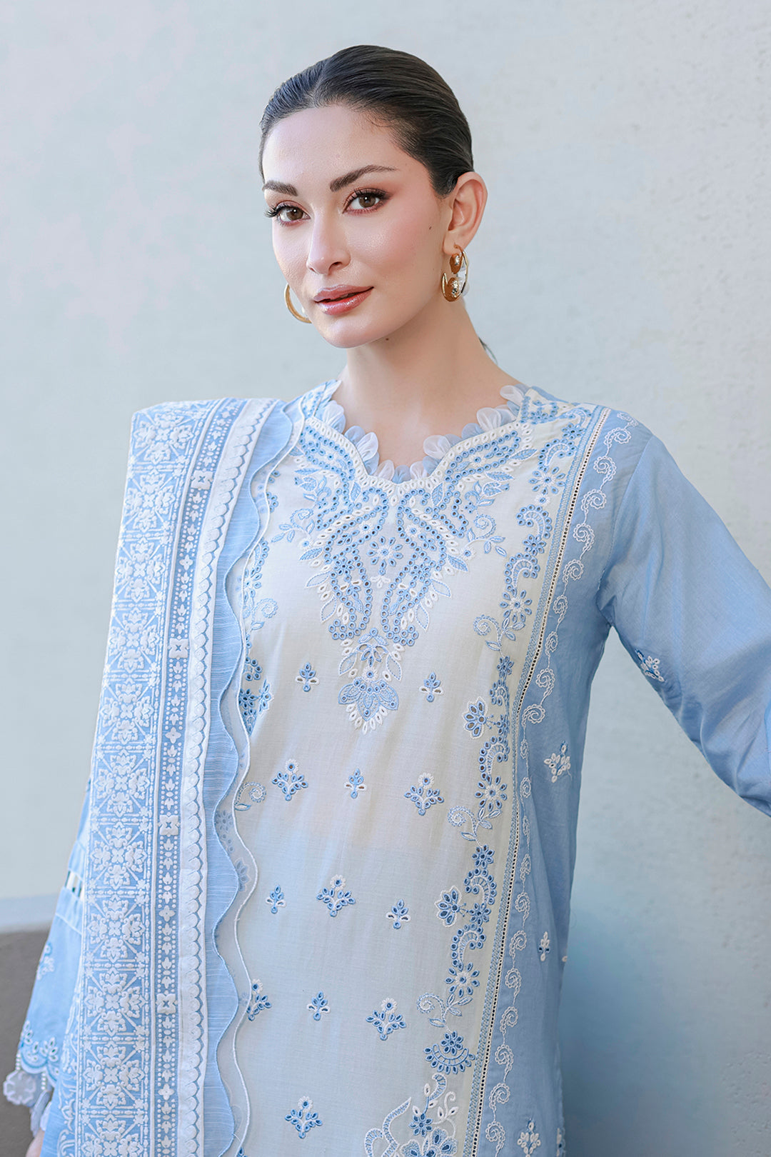 Sky Blue | Zellbury 3pc Unstitched Chikankari