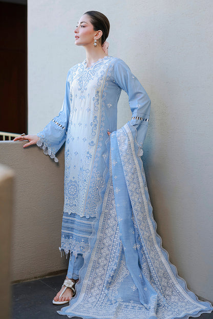 Sky Blue | Zellbury 3pc Unstitched Chikankari