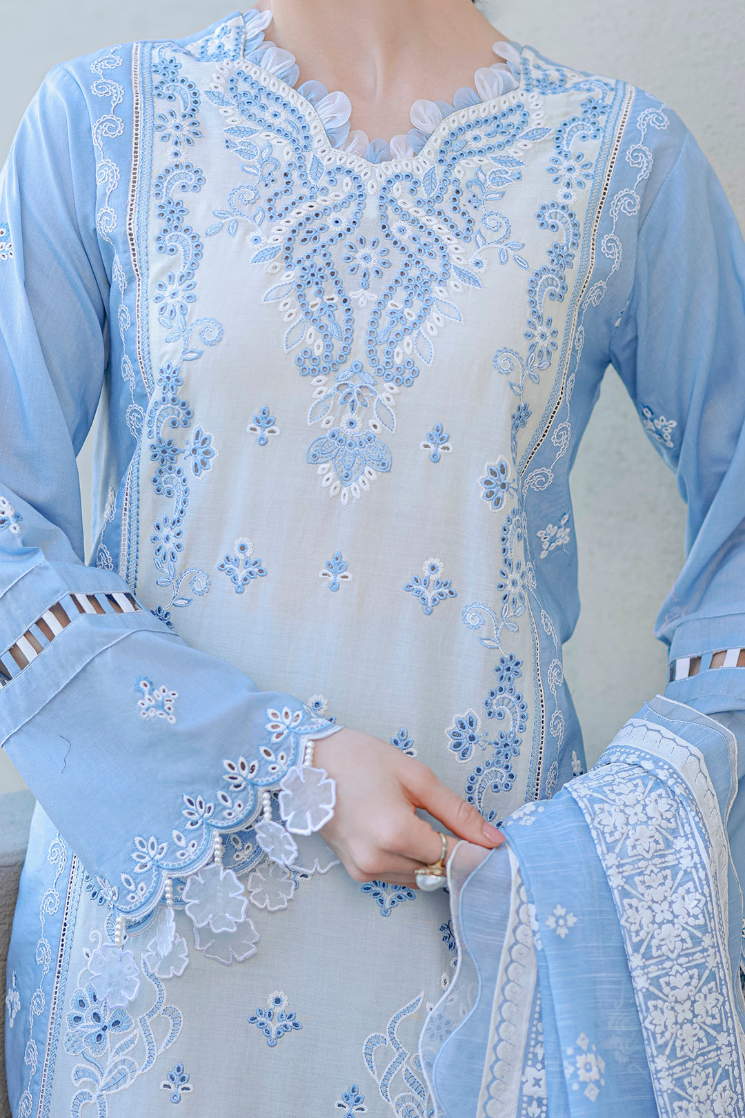 Sky Blue | Zellbury 3pc Unstitched Chikankari