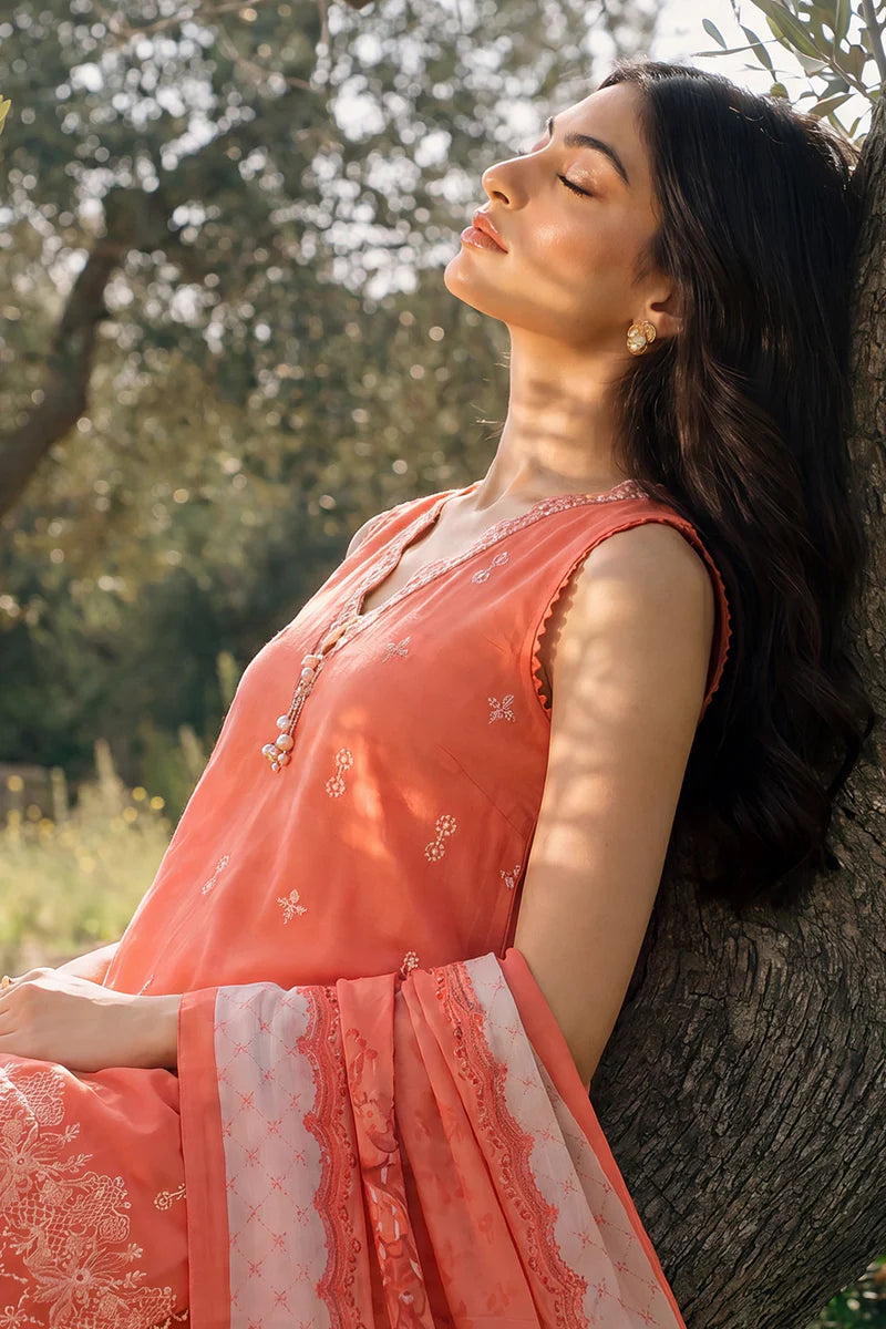 Orange | Zellbury 3pc Unstitched Chikankari