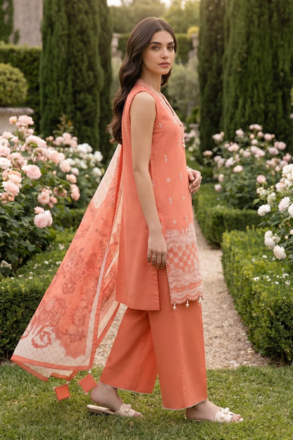 Orange | Zellbury 3pc Unstitched Chikankari