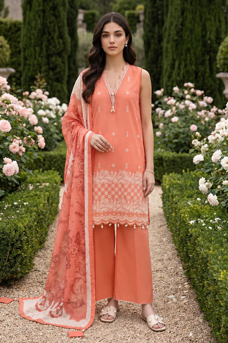 Orange | Zellbury 3pc Unstitched Chikankari