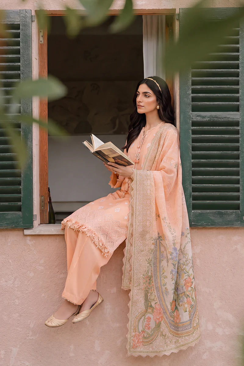 Peach | Zellbury 3pc Unstitched Chikankari