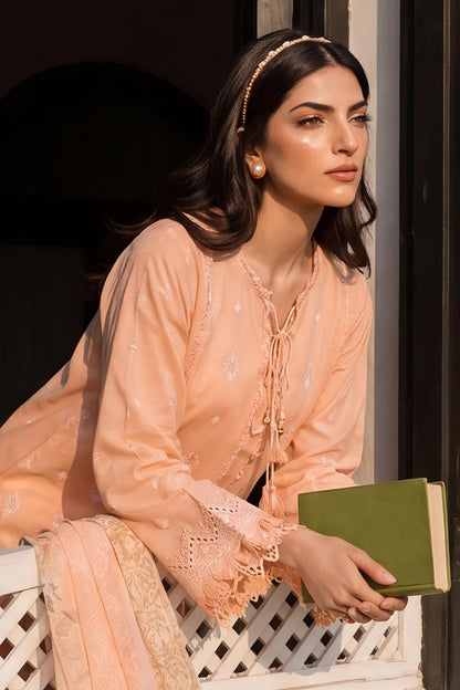 Peach | Zellbury 3pc Unstitched Chikankari