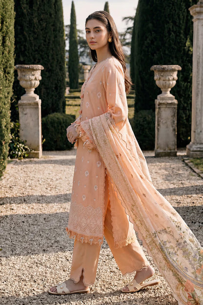 Peach | Zellbury 3pc Unstitched Chikankari