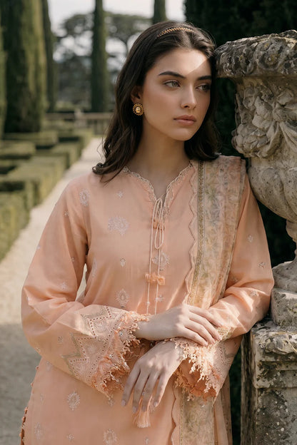Peach | Zellbury 3pc Unstitched Chikankari