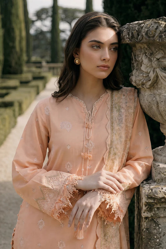 Peach | Zellbury 3pc Unstitched Chikankari