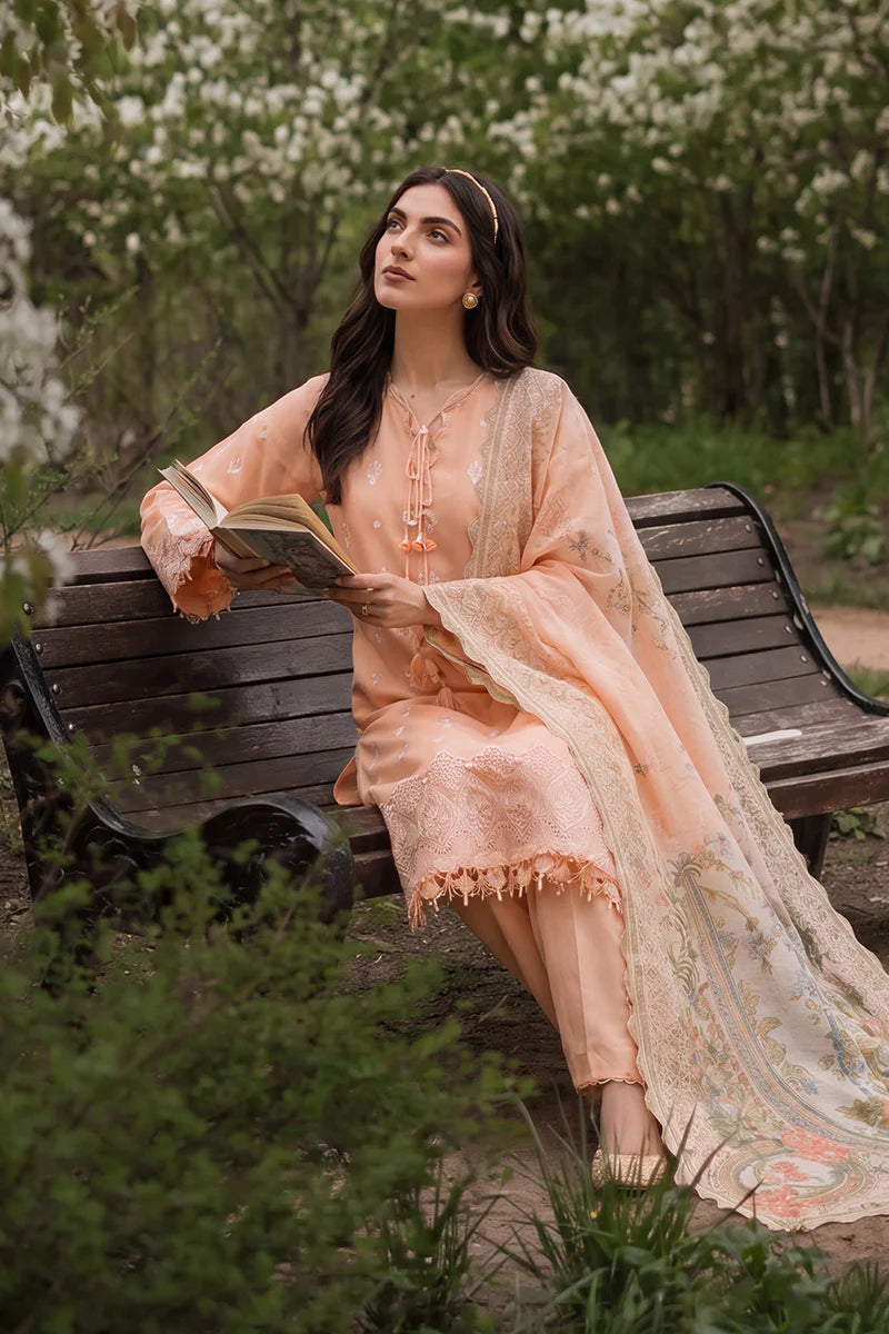 Peach | Zellbury 3pc Unstitched Chikankari