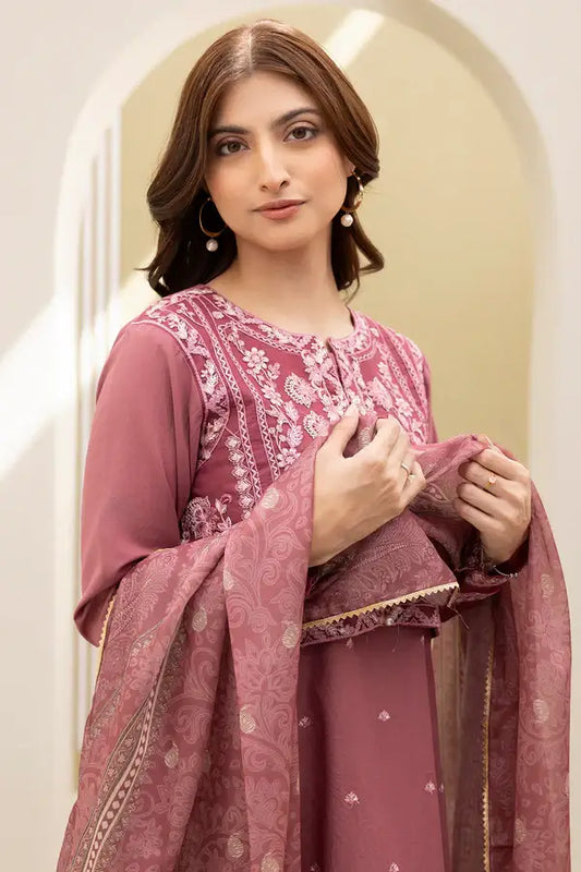 Tea Pink | Zellbury 3pc Unstitched Embroidered Lawn Suit