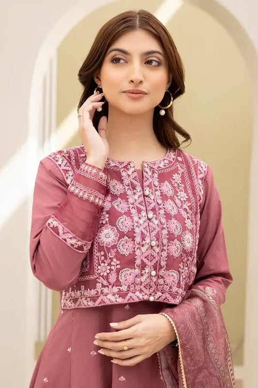 Tea Pink | Zellbury 3pc Unstitched Embroidered Lawn Suit