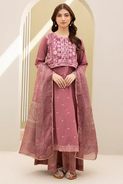 Tea Pink | Zellbury 3pc Unstitched Embroidered Lawn Suit