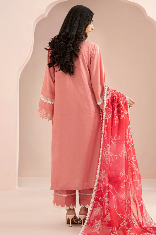 Pink | Zellbury 3pc Unstitched Embroidered Lawn Suit