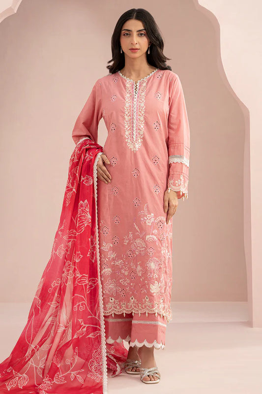 Pink | Zellbury 3pc Unstitched Embroidered Lawn Suit