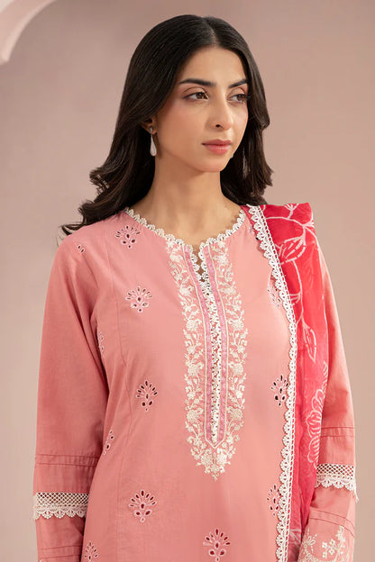 Pink | Zellbury 3pc Unstitched Embroidered Lawn Suit