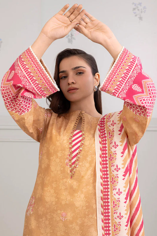 Light Brown | Zellbury 3pc Unstitched Embroidered Lawn Suit