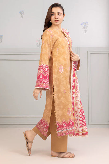 Light Brown | Zellbury 3pc Unstitched Embroidered Lawn Suit