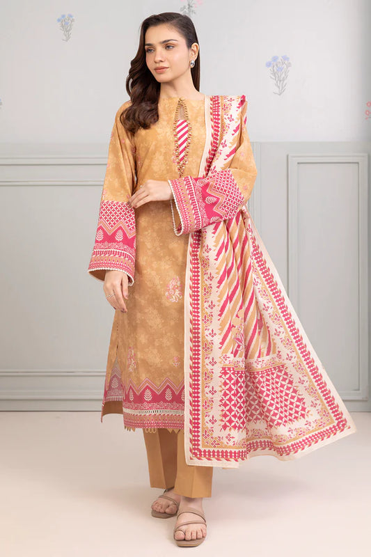 Light Brown | Zellbury 3pc Unstitched Embroidered Lawn Suit