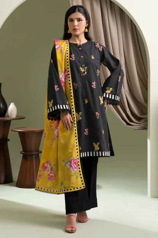 Black | Zellbury 2pc Unstitched Lawn Suit