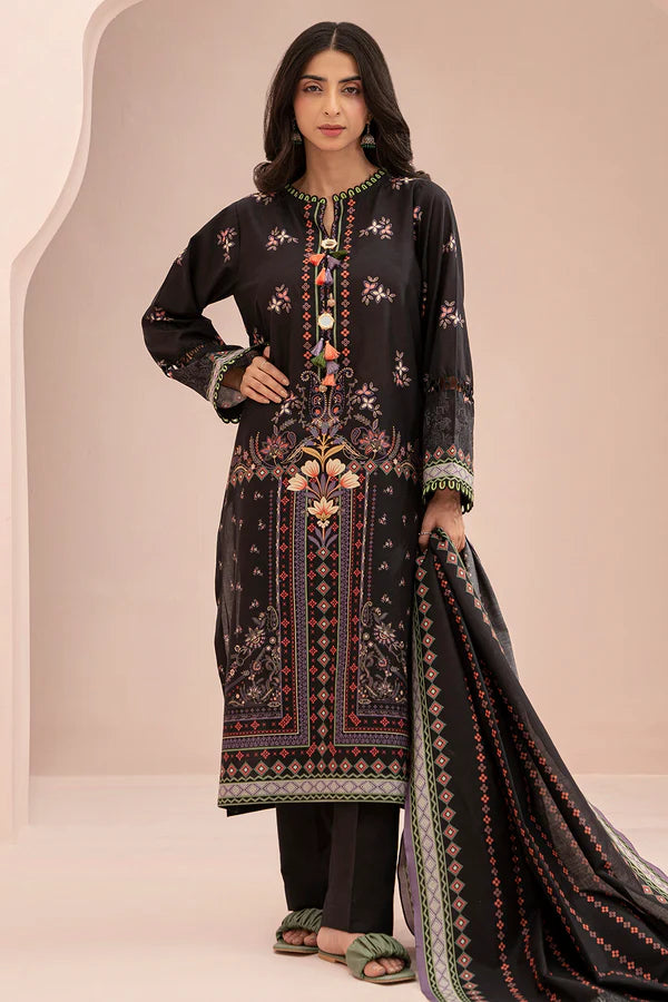 Black Zellbury 3pc Unstitched Lawn Suit – Stylish Pakistani Lawn Outfit 2025