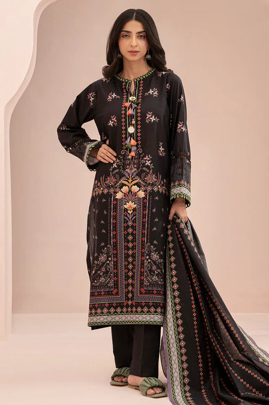 Black Zellbury 3pc Unstitched Lawn Suit – Stylish Pakistani Lawn Outfit 2025