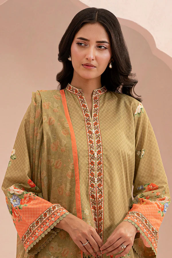 Elegant Green Zellbury 3pc Unstitched Lawn Suit – Stylish Pakistani Lawn Outfit 2025