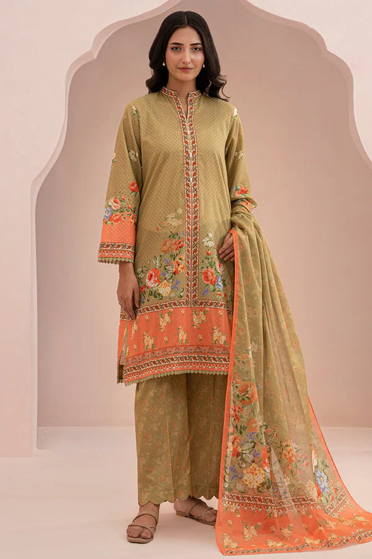 Elegant Green Zellbury 3pc Unstitched Lawn Suit – Stylish Pakistani Lawn Outfit 2025