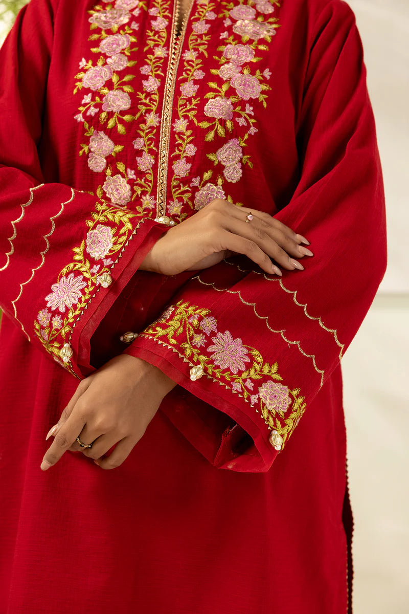 Red | Zellbury 2pc Unstitched Embroidered Textured Lawn