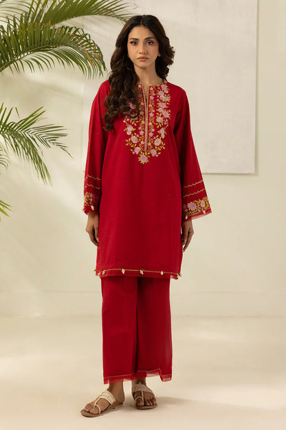 Red | Zellbury 2pc Unstitched Embroidered Textured Lawn