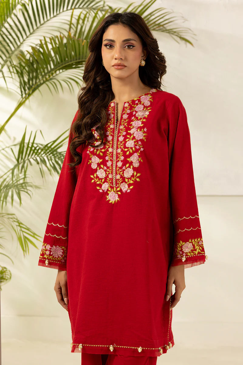Red | Zellbury 2pc Unstitched Embroidered Textured Lawn