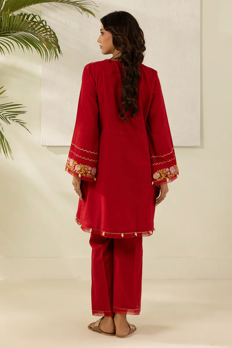 Red | Zellbury 2pc Unstitched Embroidered Textured Lawn