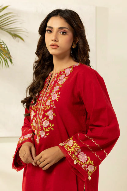Red | Zellbury 2pc Unstitched Embroidered Textured Lawn