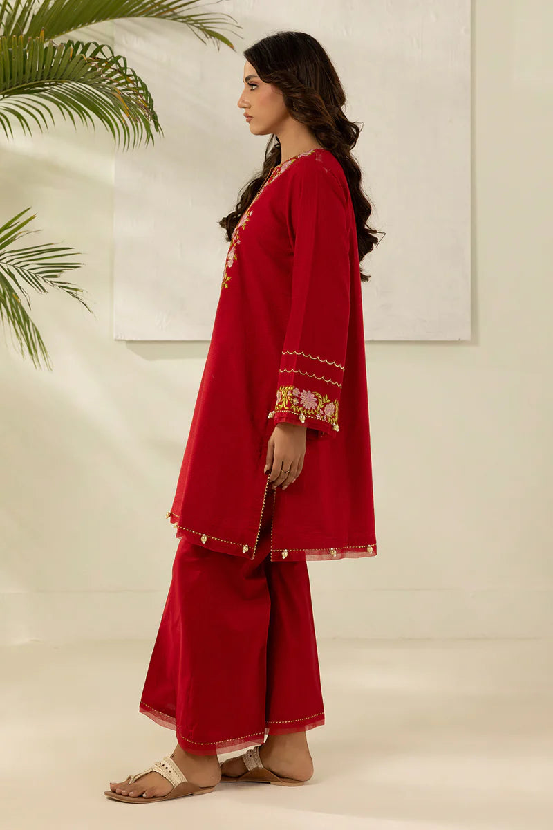 Red | Zellbury 2pc Unstitched Embroidered Textured Lawn