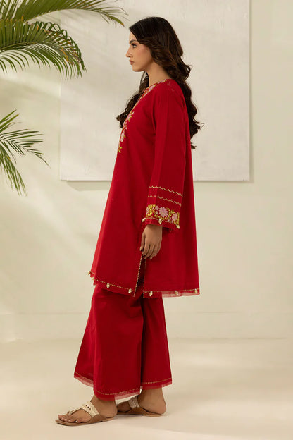 Red | Zellbury 2pc Unstitched Embroidered Textured Lawn