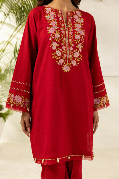 Red | Zellbury 2pc Unstitched Embroidered Textured Lawn