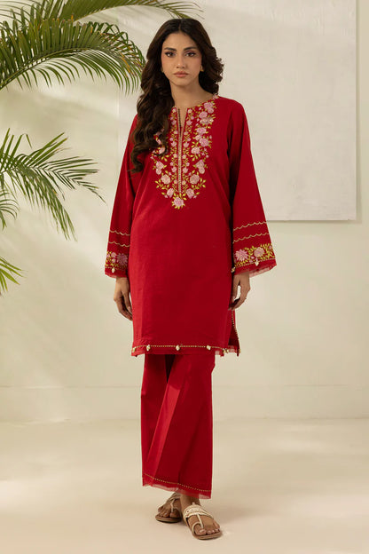 Red | Zellbury 2pc Unstitched Embroidered Textured Lawn