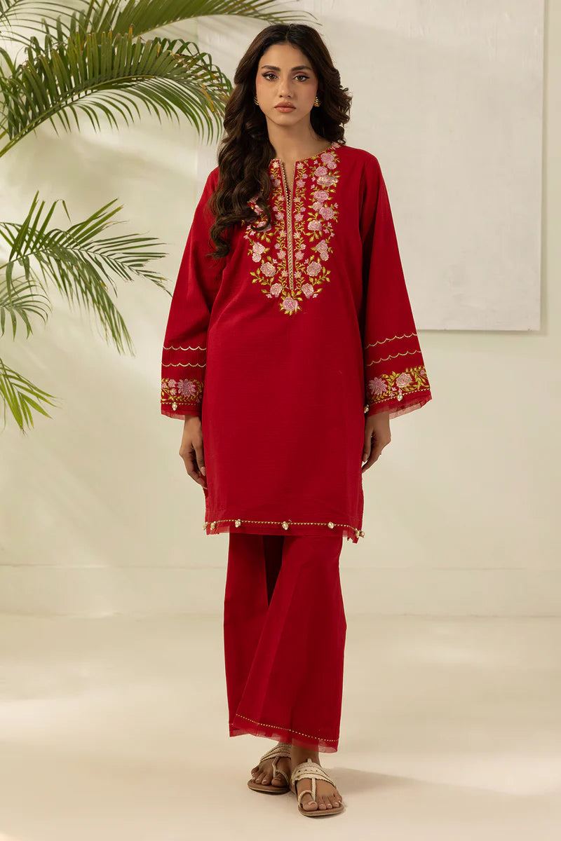 Red | Zellbury 2pc Unstitched Embroidered Textured Lawn