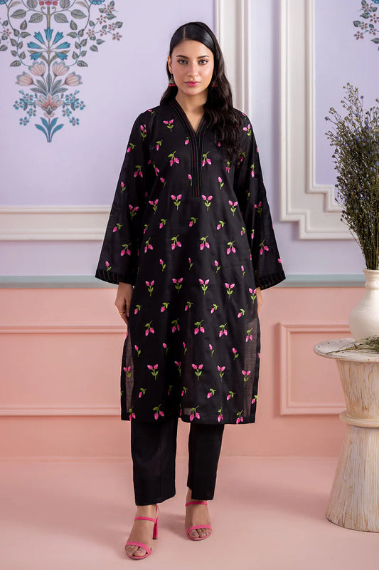 Black | Zellbury 2pc Unstitched Embroidered Textured Lawn