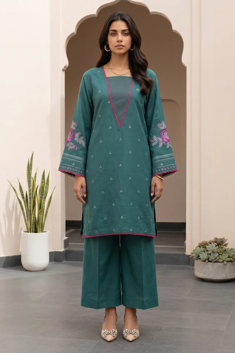 Green | Zellbury 2pc Unstitched Embroidered Textured Lawn