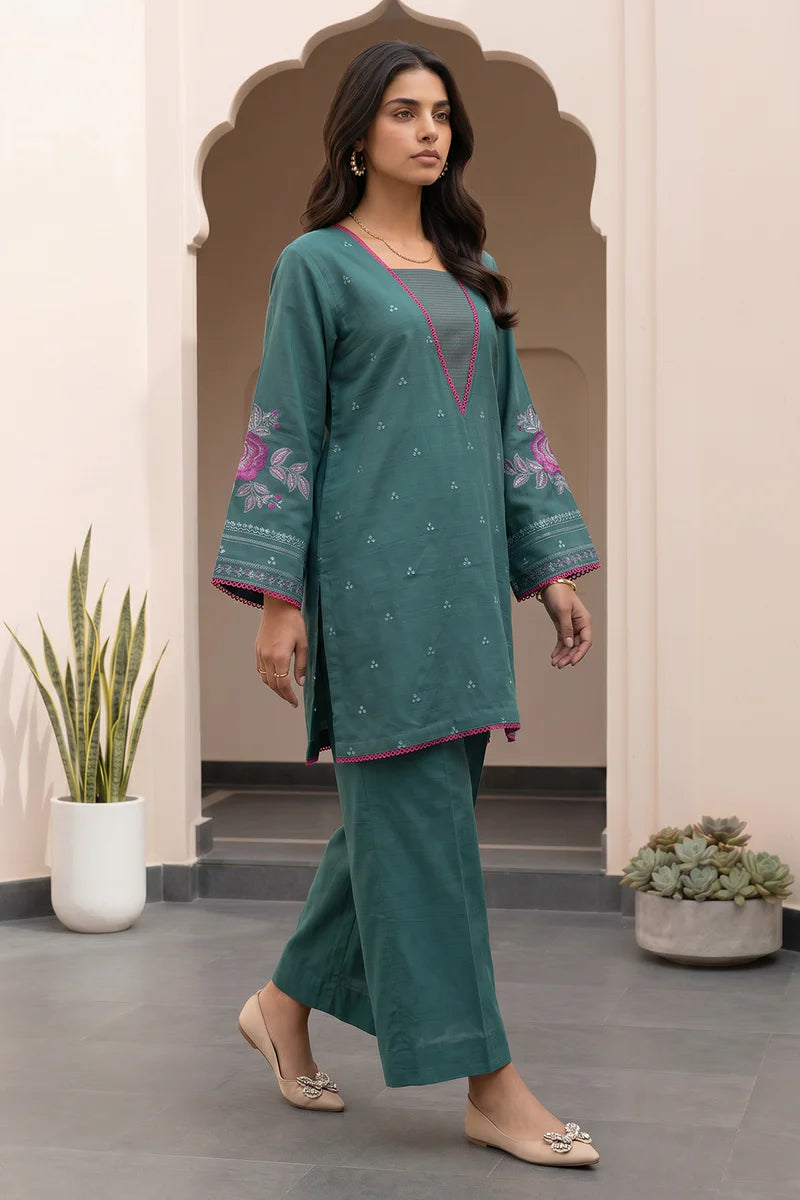 Green | Zellbury 2pc Unstitched Embroidered Textured Lawn