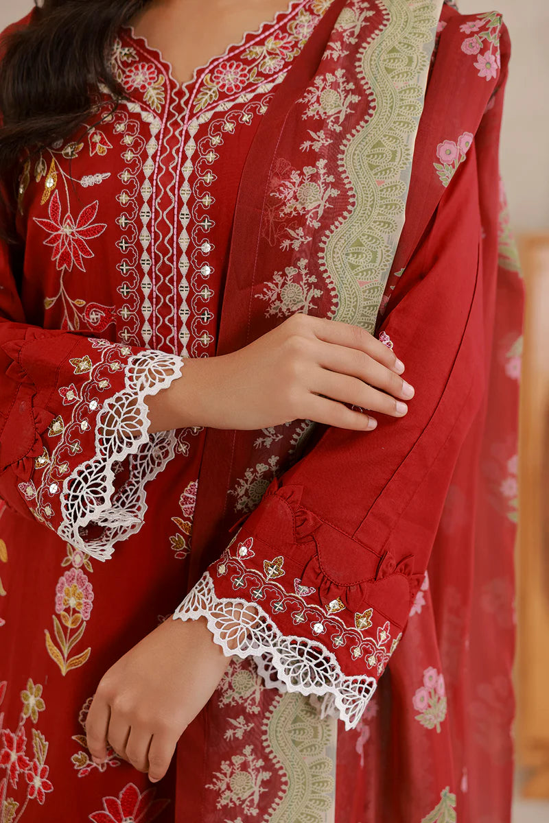 Maroon | Zellbury 3pc Unstitched Embroidered Lawn