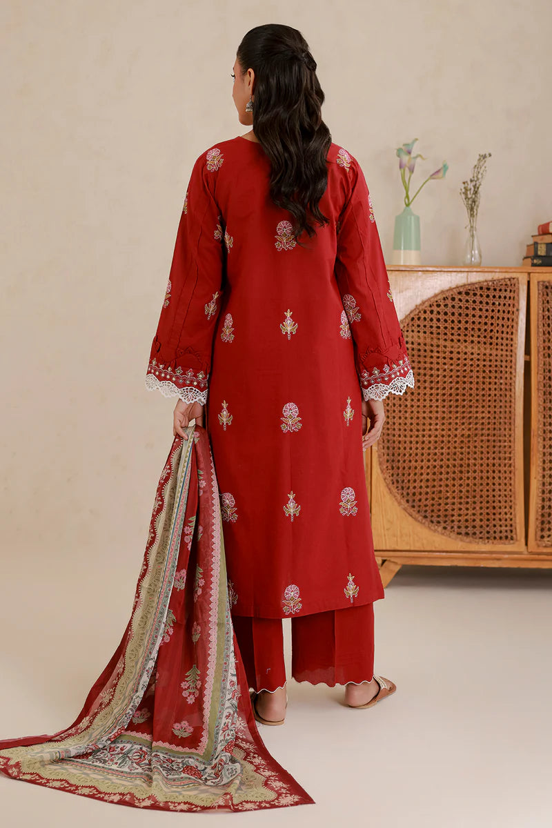 Maroon | Zellbury 3pc Unstitched Embroidered Lawn