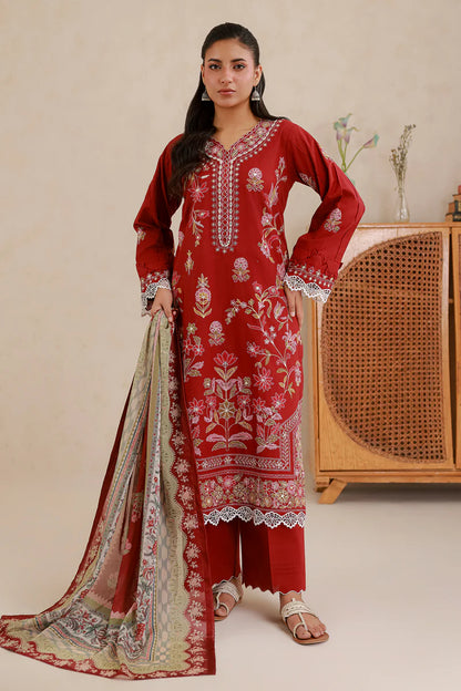 Maroon | Zellbury 3pc Unstitched Embroidered Lawn